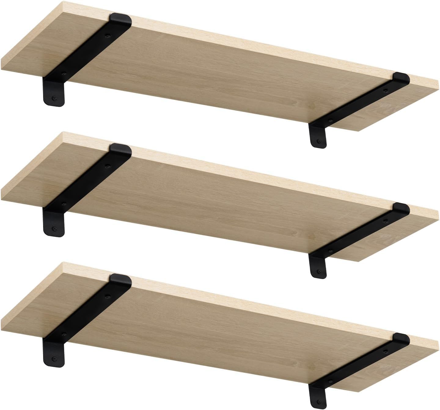 EUGAD Étagère Murale Lot 3, Étagères Flottantes, Noir+Effet de Bois Clair