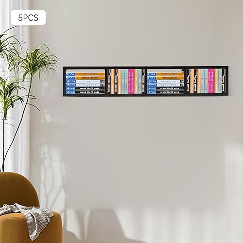 Miniatura 5 de GXFCHYL Estante de almacenamiento de medios de 34 pulgadas para montaje en pared, organizador de CD y DVD, estante de metal, estante de