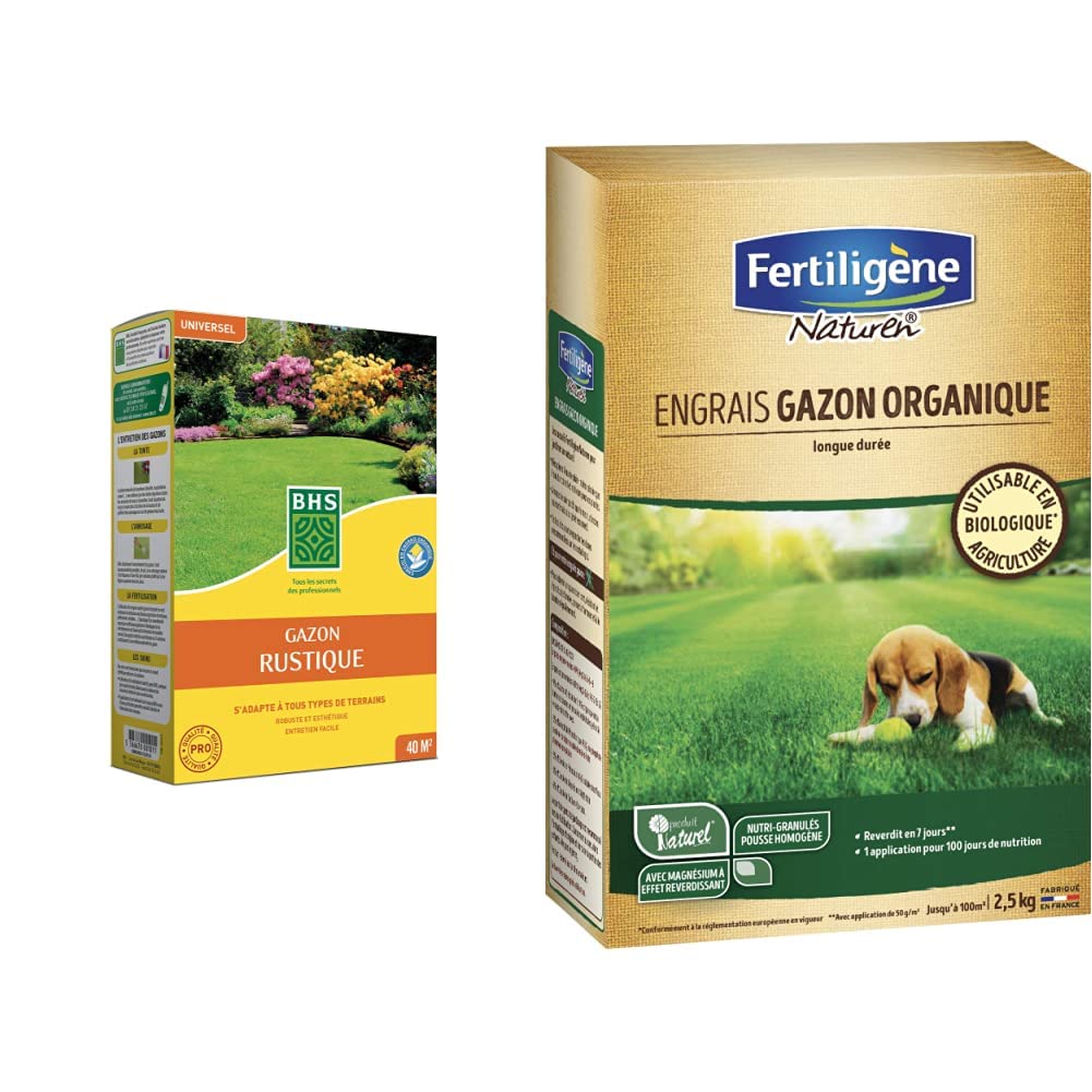 Gazon Rustique durable BHS 1kg et engrais organique pour pelouse