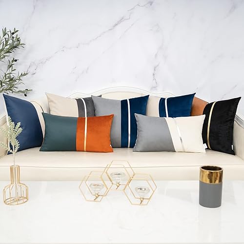 Miniatura 7 de Yamminess Paquete de 2 fundas de almohada decorativas de 18 x 18 pulgadas, fundas de cojín de piel sintética beige y terciopelo gris, fundas de