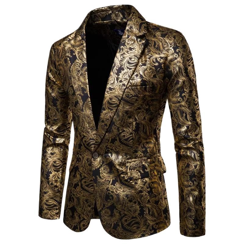 Men's Gold Floral Suit Jacket Business Casual Wedding Blazer for Men-Gold