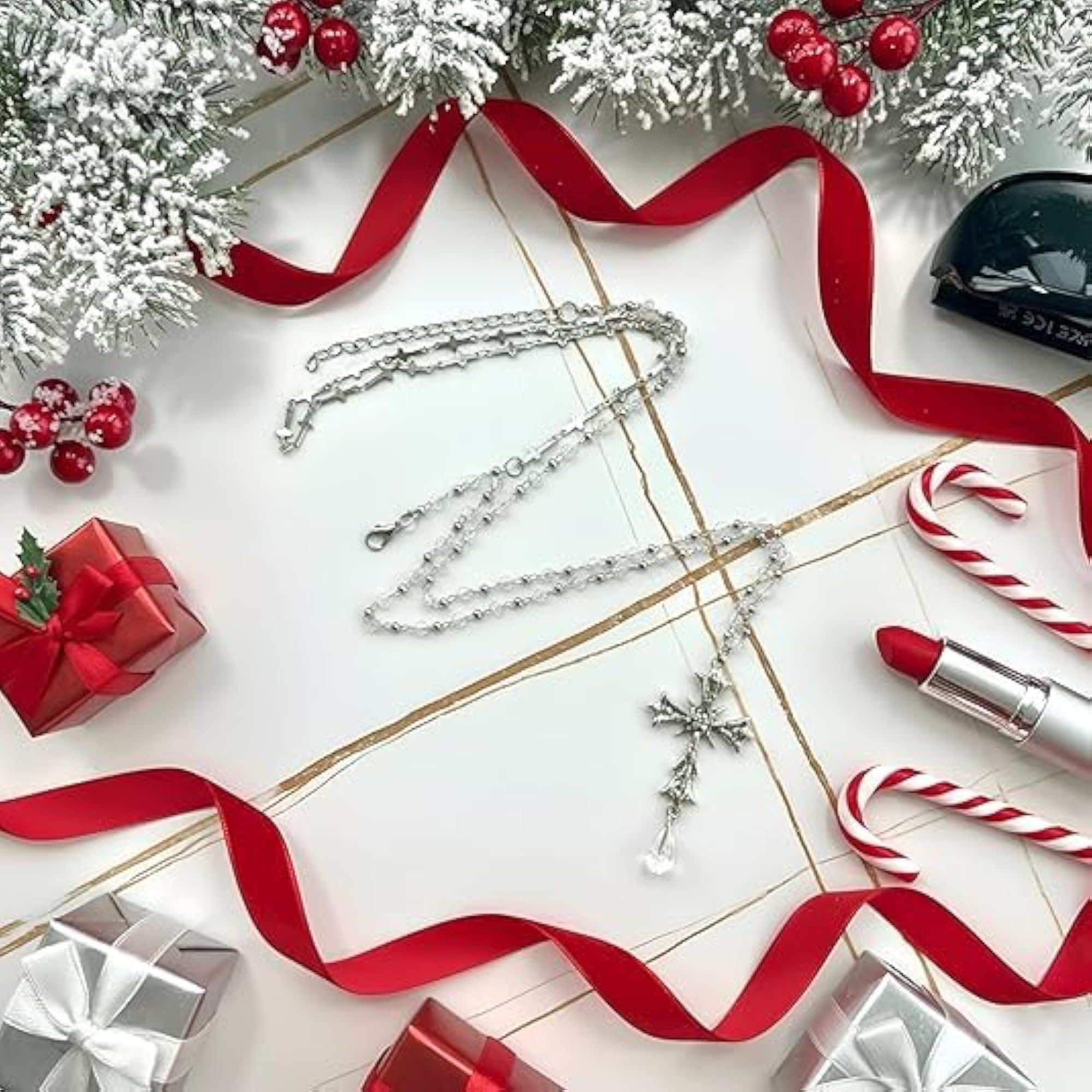 Gothic Double Layered Cross Pendant Necklace for Men and Women