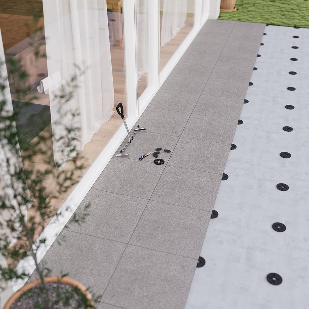 50x LANGFIT® Plattenlager - Flexibles Terrassenlager mit 3mm Fugenkreuz für Feinsteinzeug Terrassenplatten – 1cm Auflagenhöhe – Made in Germany – MS-PL3-10