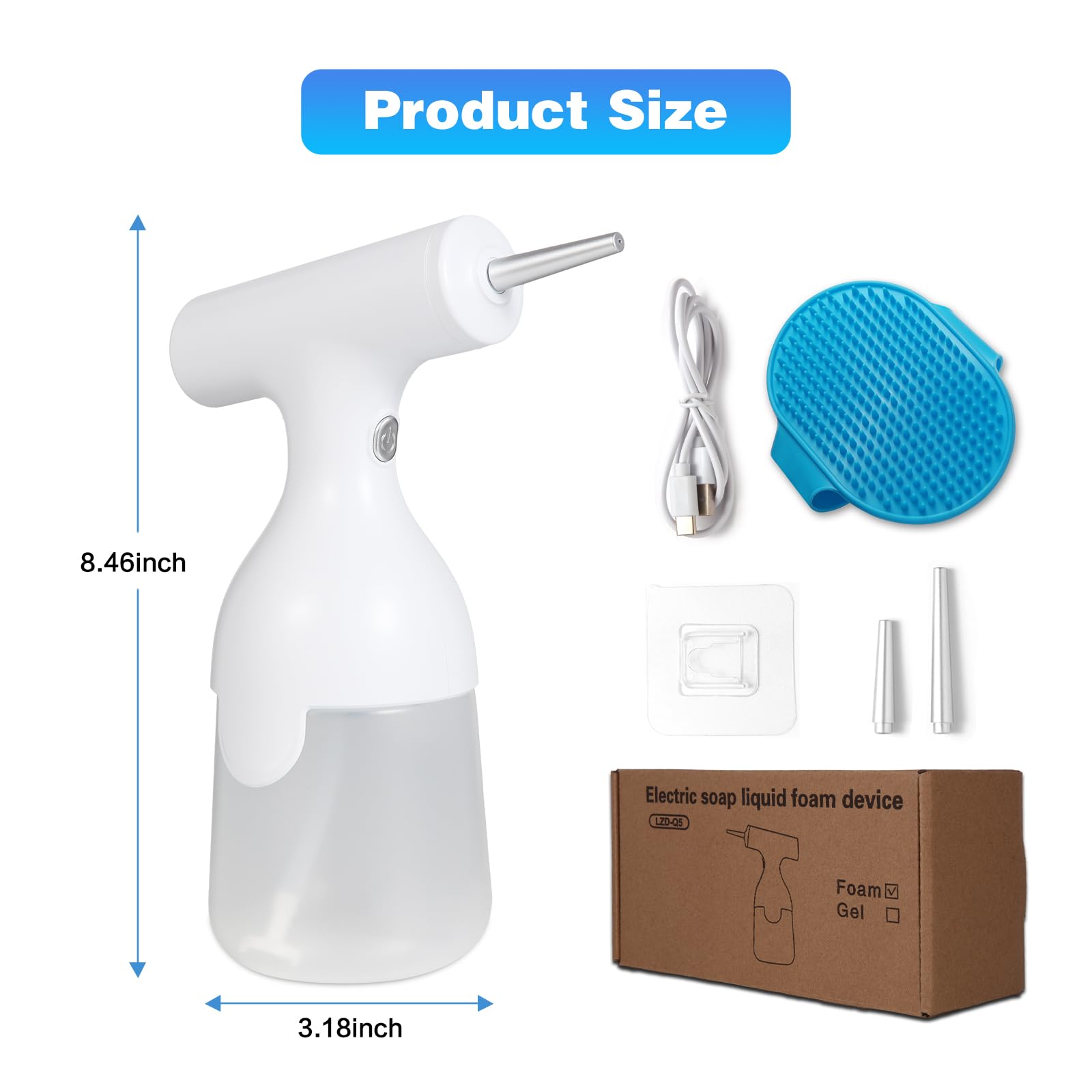 Máquina dispensadora eléctrica de jabón de Espuma para Limpieza de Perros, Cepillo de baño para Perros y máquina de Espuma, Cepillo de champú para Perros, Accesorios de Lavado de Perros,