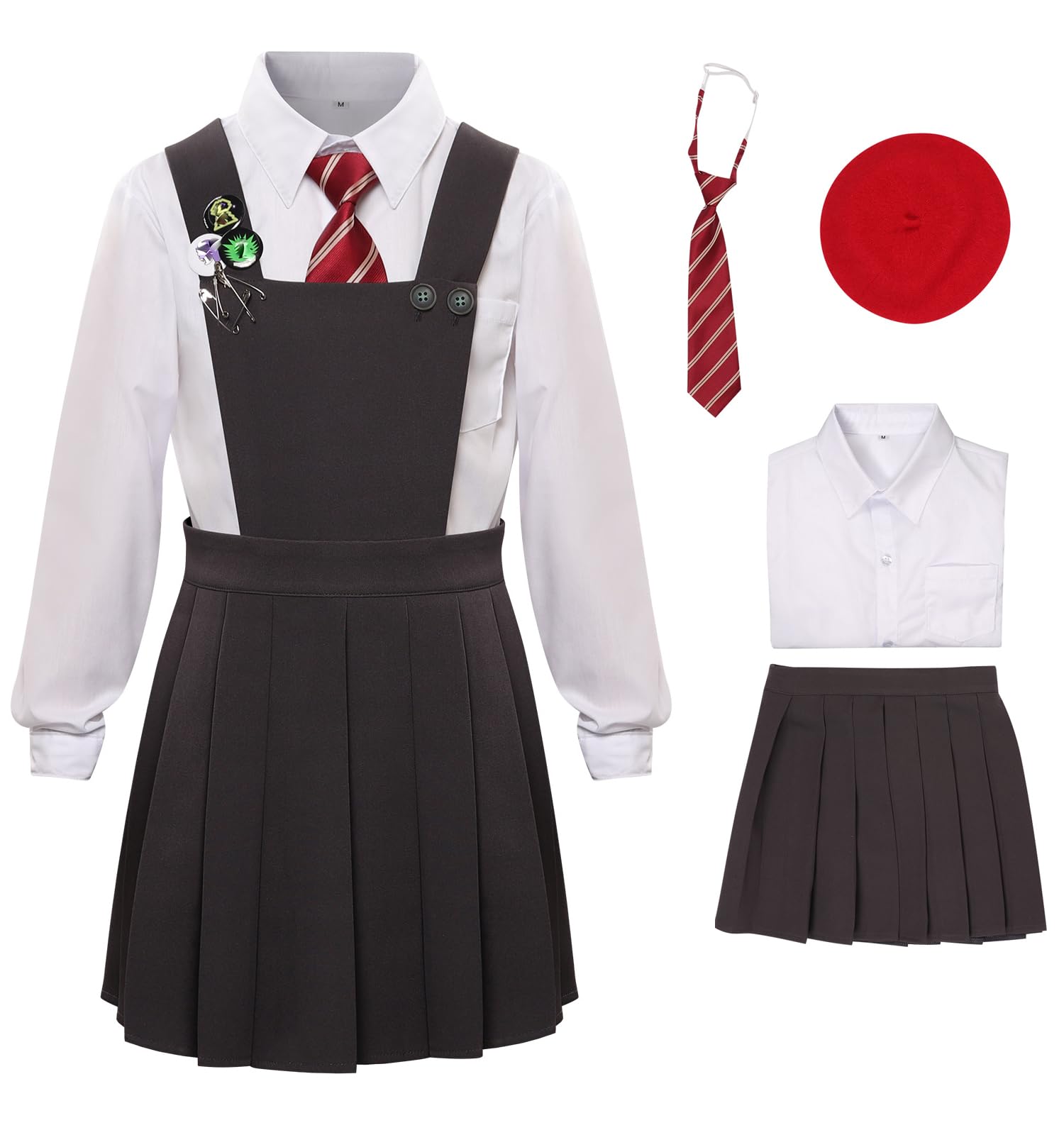 KoleGoe Matilda Cosplay Costume Uniform Set Skirt Shirt Tie Halloween Carnival School Uniform Set (White, 120)