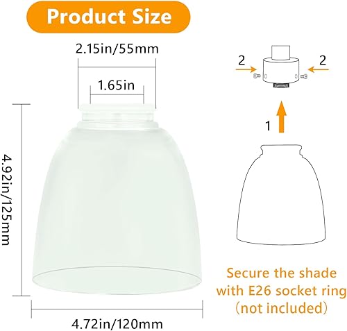 Miniatura 8 de Eidonta 1 paquete de repuesto de pantalla de vidrio transparente, cubiertas de pantalla de vidrio en forma de campana para lámpara de ventilador de