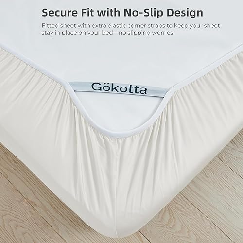 Miniatura 4 de GOKOTTA Sábanas de bambú de lujo con correas elásticas en las esquinas, bolsillo extra profundo de 24 pulgadas, enfriamiento para personas que