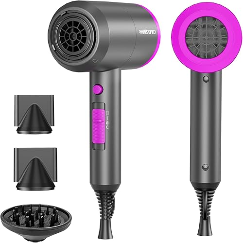 SHRATE Lightweight Ionic Hair Dryer with Diffuser - Powerful 1800W Blow Dryer for Fast Drying - Professional Low Noise Mini Hair Dryer for Travel, Gifts, Hair Styling
