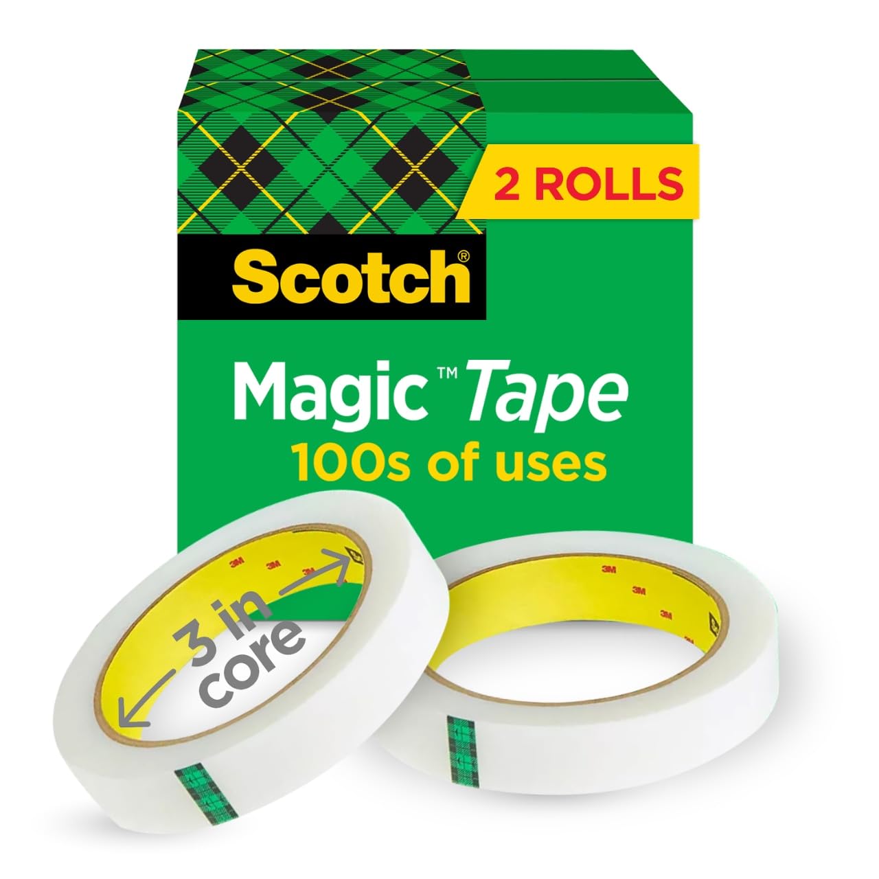 ScotchMagic Tape, Invisible, Repair Christmas Cards and Use as Holiday Gift Wrap Supplies for Christmas, 2 Tape Rolls