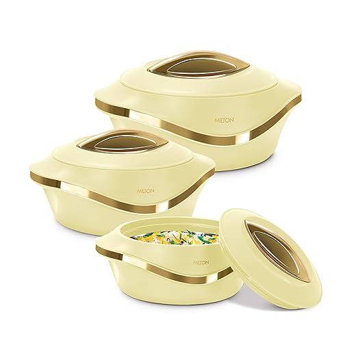 MILTON Insulated Casserole Dish with Lid 3 pc Set 2.1/1.5/1 qt. Hot Pot Food Warmer/Cooler –Thermal Soup/Salad Serving Bowl- Stainless Steel Hot Food Container–Best Gift Set for Moms –Holidays