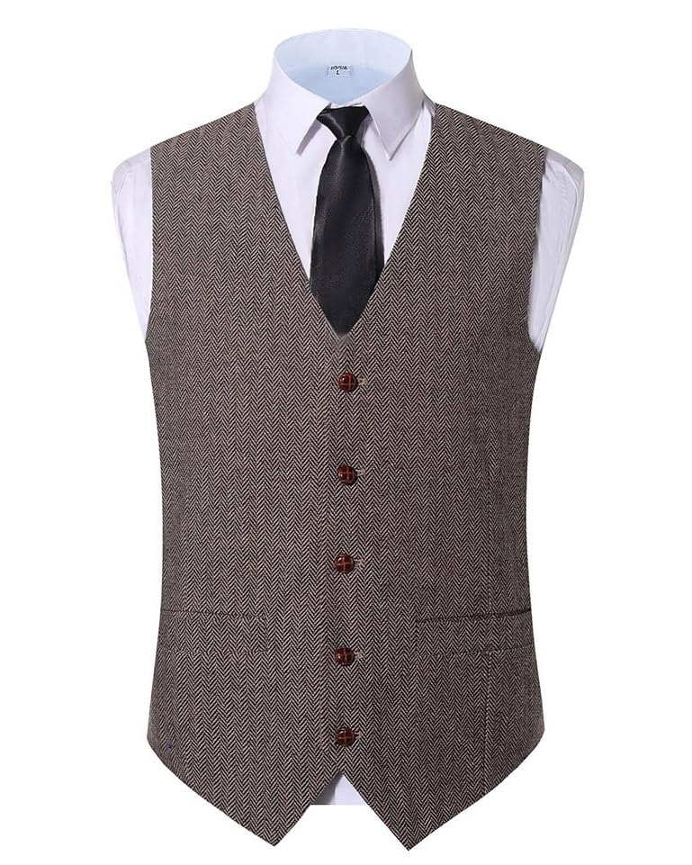 Men's Tweed Vest Herringbone Wool Waistcoat for Wedding Men Vests Formal Groom's Wear Suit Vest2