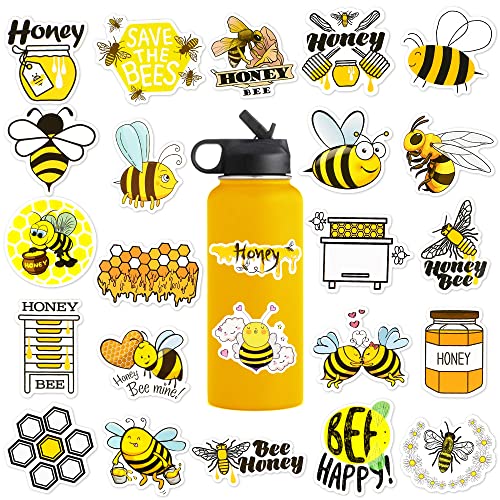 BAIYINGMOER 50 Pcs Bee Stickers for Water Bottles, Waterproof Vinyl Cute Honey Bee Stickers for Scrapbook Laptops, Decorative Decals for Kids Girls Boys