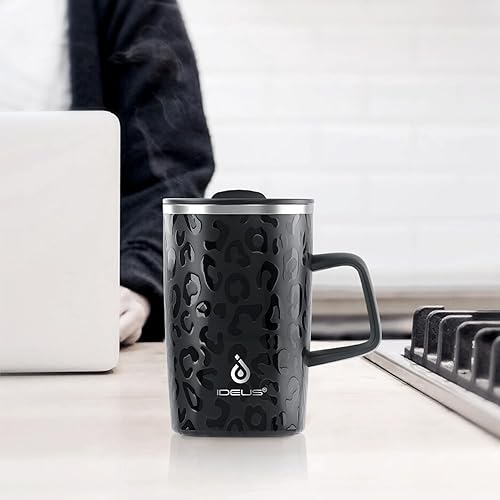 Miniatura 7 de IDEUS Taza de café aislada al vacío, reutilizable, de acero inoxidable, de doble pared, de 16 onzas, con asa y tapa deslizante para bebidas