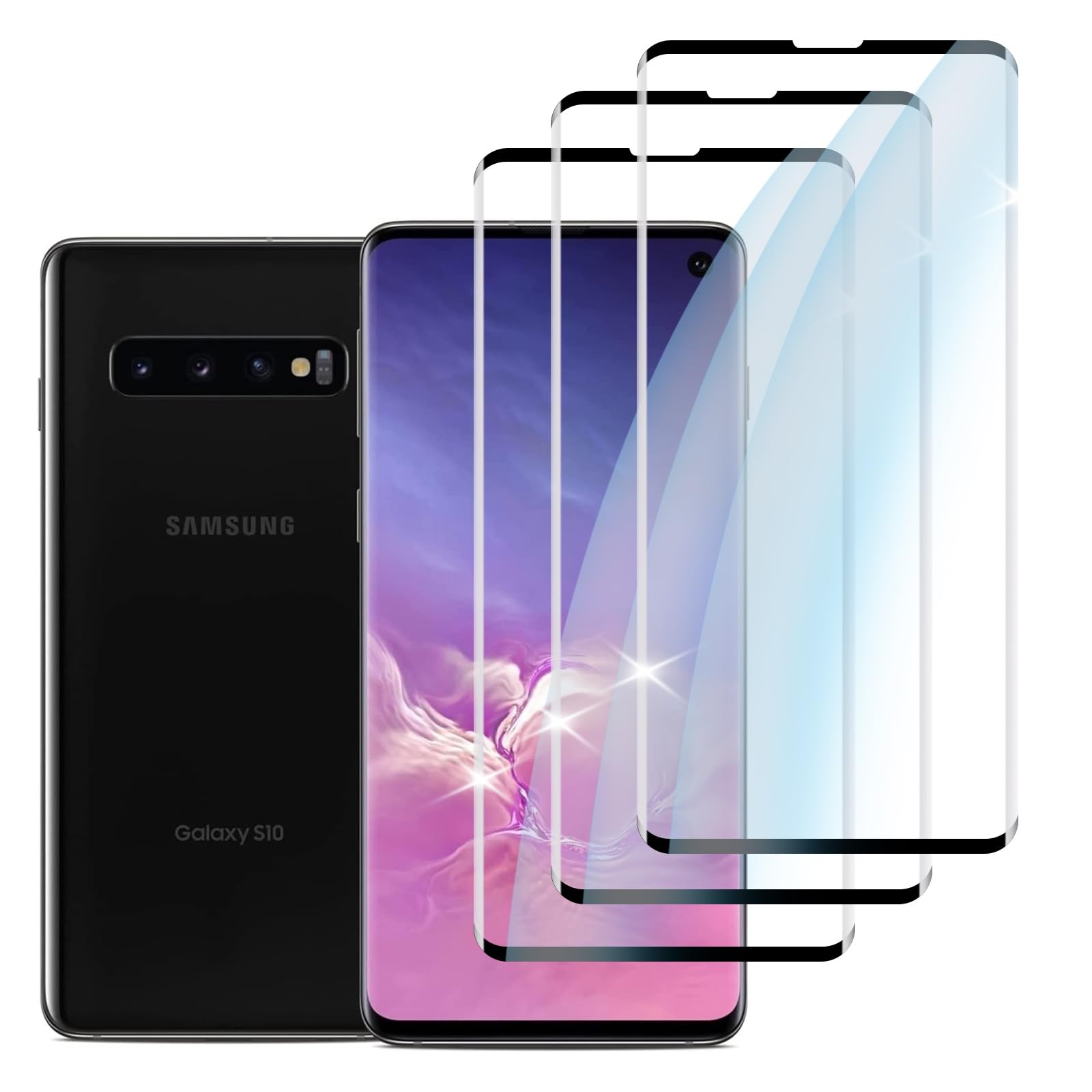 Lyphpe 【3-PACK】 Designed for Samsung Galaxy S10 Screen Protector Case Friendly, 3D Curved, Screen Protector Galaxy S10 Tempered Glass cell Phone Film