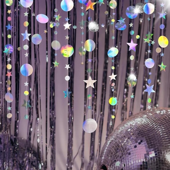 Iridescent Party Star Circle Dot Decoration Iridescent Hanging Ga...