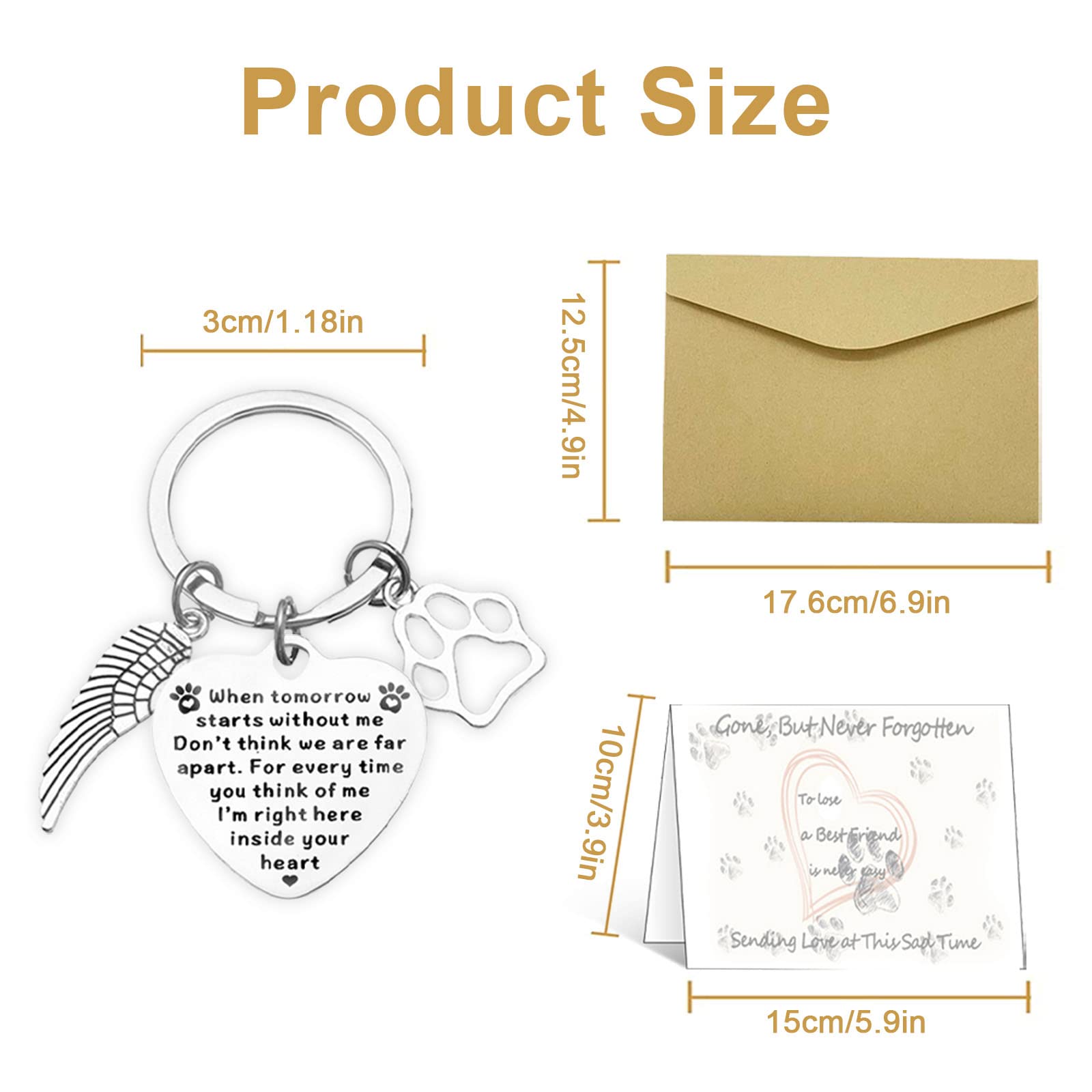 Devenirriche Pet Memorial Gifts Loss of Pet Remembrance Keychain Memorial Dog Keyring Sympathy Gifts with Condolence Card Envelope for Pet Dog Cat Lover Memorial Keyring Angel with Paws - Image 2