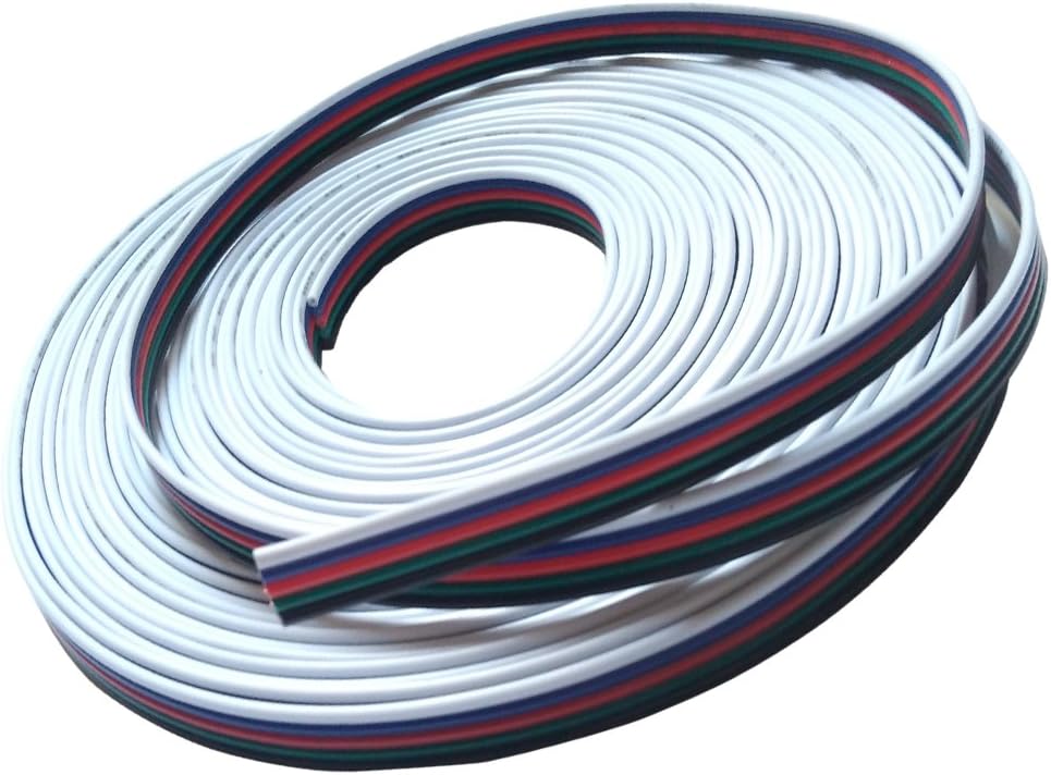 Alightings RGBW Extension Cable, 22awg 5 Conductor Wire for RGBW Color Changing LED Strip Lights, 32 feet
