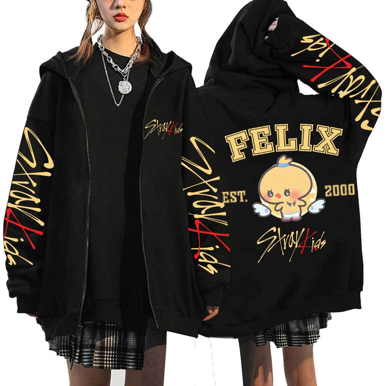 Sweat à Capuche–Y2K Sweat à Capuche zippé Mignon BangChan Lee Know Changbin Hyunjin Han Felix Seungmin I.N Motifs Unisexe Harajuku Streetwear