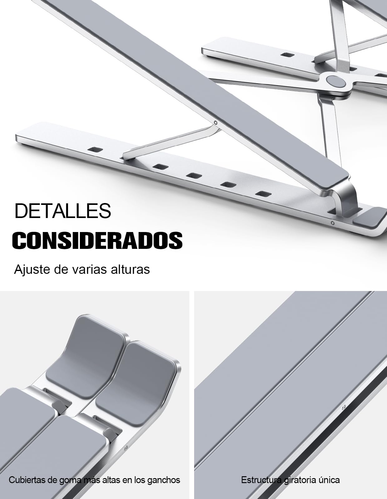 Soporte Portátil Ajustable 5 Ángulos, Aleación de Aluminio, Plegable para Macbook PC 10-15.6"
