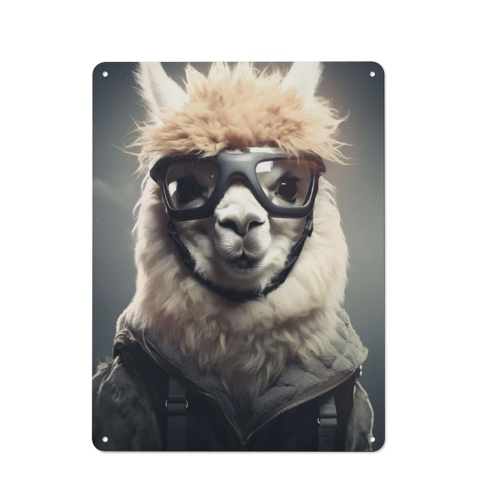 Junmoney Alpaca Skydiver Animal Shed Style Decorative Metal Plaque 40X30cm Featuring Porch Wall Decor For Patio Bar, Workshop, Shed Or Kitchen