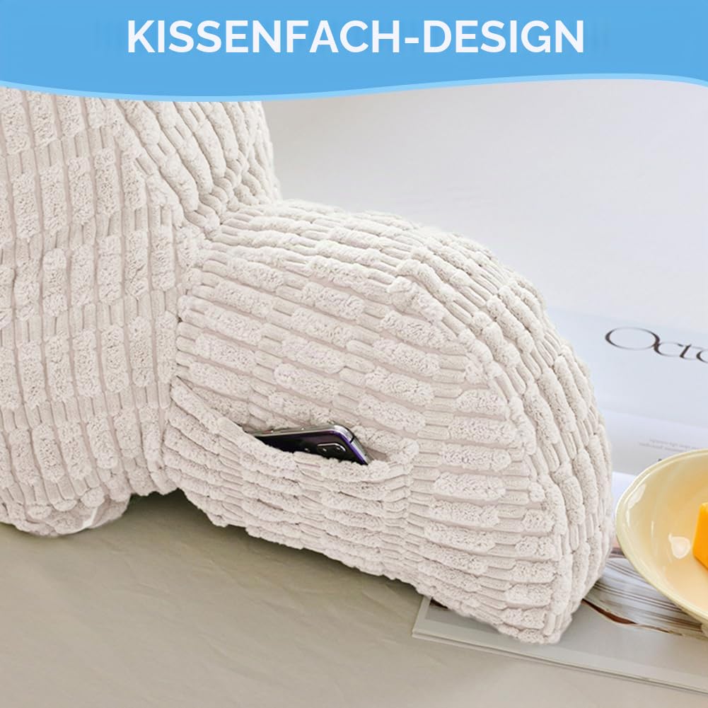 Rückenkissen, Lesekissen Bettauflage Kissen, Rückenlehnenkissen mit Armlehnen, Lesekissen Flauschig, für mehr Halt und Komfort von Rücken, Kopf und Nacken, für Bettruhe, Lesen, Fernsehen (Beige)