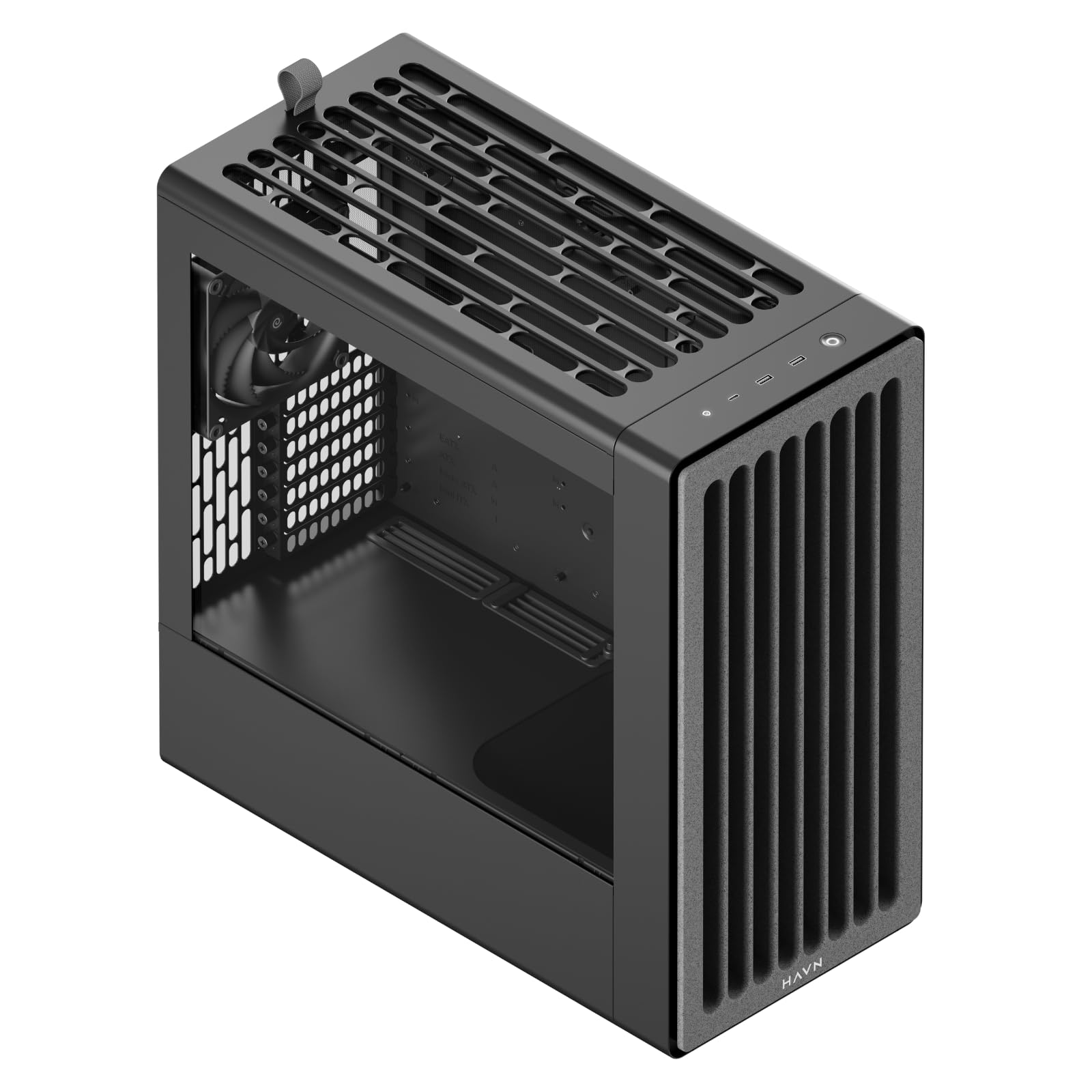 HAVN BF 360 FLOW High Airflow ATX Mid Tower PC Case, półotwarta stalowa rama SGCC, proste zarządzanie kablami, 2 x wentylator 180 mm, 1 x wentylator 140 mm 360 mm, panele magnetyczne - czarna