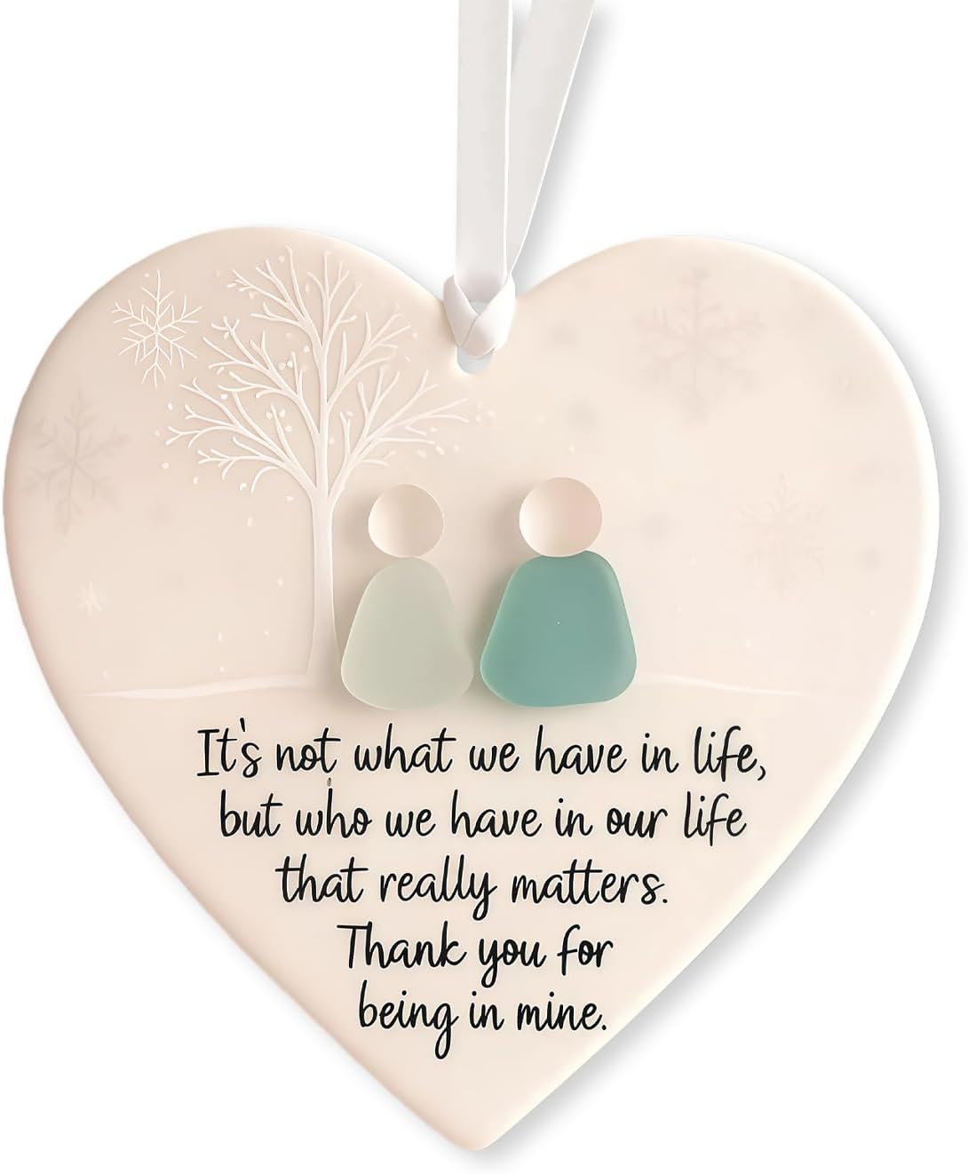 Tiiyee Heart-Shaped Sea Glass Friendship Decor, Timeless Friendship Heart Keepsake Sea Glass Art Hanging Ornament Pendant Birthday Gifts Handmade Wall Decor for Friend Lovers Coworker Home Garden
