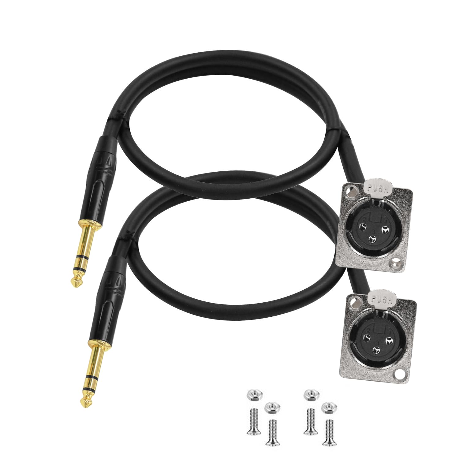 D Type Premium XLR Pass Through Cable 1.6FT, 2 Pack, 1/4 Inches TRS Male to XLR Female, for Stage Box, Patch Panel, Floor Box.