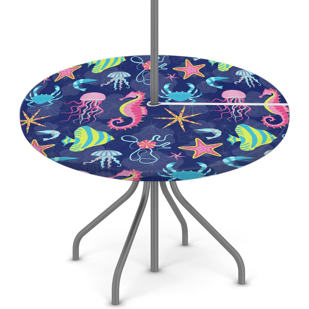 TropicalLife Tovaglia rotonda con motivo tartaruga, adatta per esterni, con foro per ombrello, stampa tartaruga, impermeabile, antimacchia, per sala da pranzo, barbecue, picnic, patio