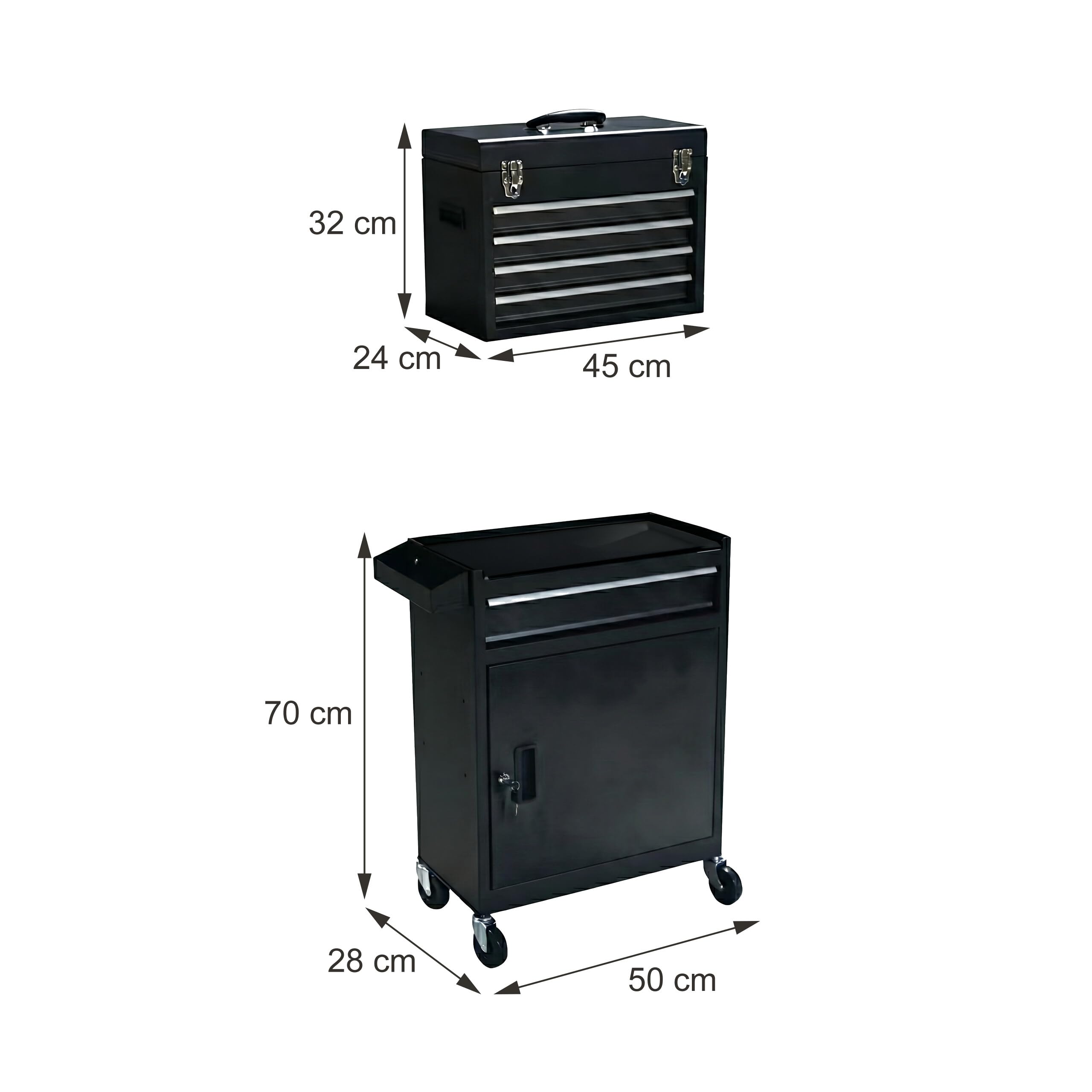 Relaxdays Carrello Officina con 5 cassetti, cassettino Superiore, Chiave, Ruote, Acciaio Nero 104x59,5x28 cm