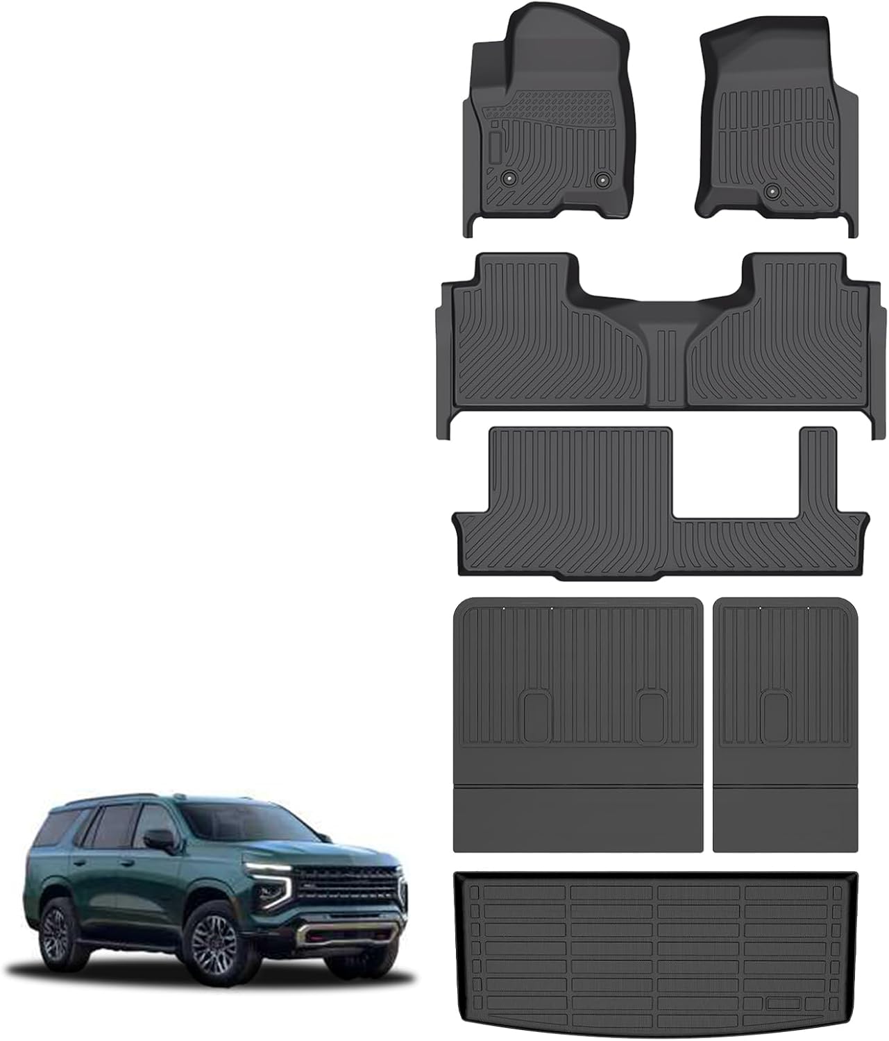 for Chevy Tahoe & GMC Yukon 8 Passenger Bench Floor Mats 2021 2022 2023 2024 2025(Not for XL), TPE Automotive All Weather Custom Car Floor Mats Cargo Liner Backrest Accessories 84)For Tahoe & Yukon 8 Seat 2021-2025