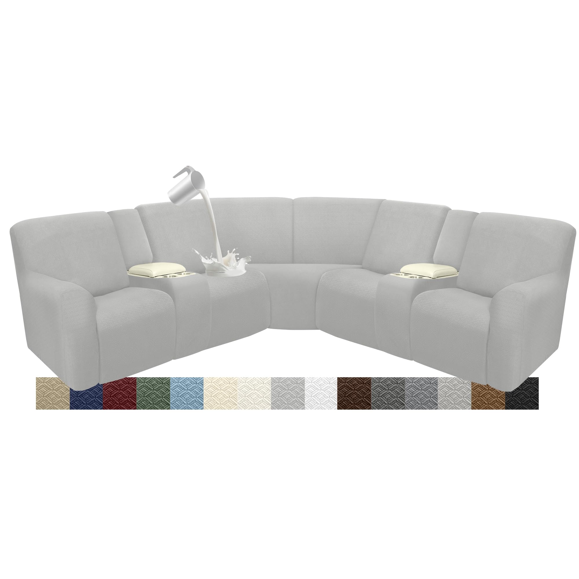 ROFASVCO Reclining Sectional Couch Covers L Shape Waterproof Washable Recliner Sofa Cover for L Shaped Sectional Super Stretch Soft Corner Recliner Slipcovers (5 Seater 2 Console Cover, Silver Gray)