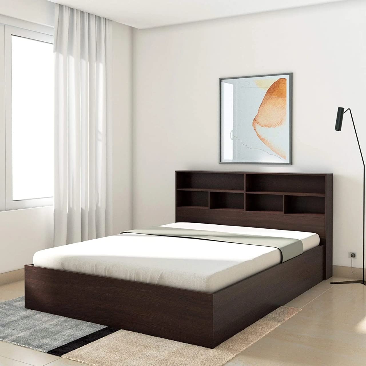 Mamta Decoration Engineered Wood Canes Queen Bed with Box Storage Wooden Bed for Bedroom Living Room Home (Wenge Finish)-image-49
