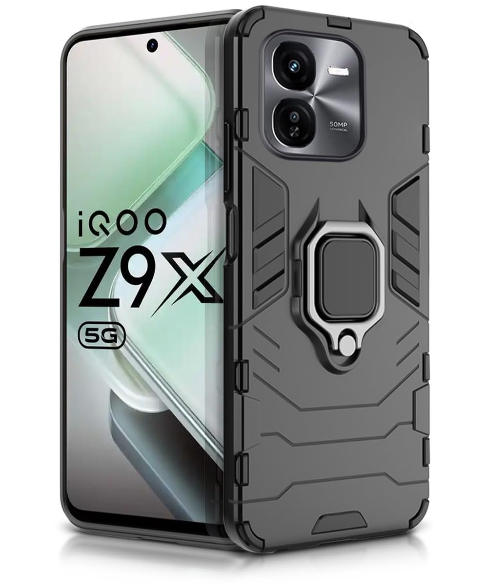 WOW IMAGINE Shock Proof Back Case Mobile Cover for iQOO Z9x 5G (Tough Armor | Hybrid PC + TPU | Full Protection with Ring Holder & in-Built Kickstand | Black) (B0DCNBPPGN) Amazon Price History, Amazon Price Tracker