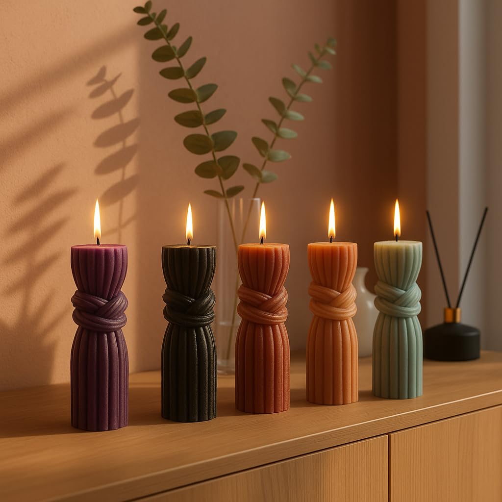 NobleBox - Velas de cera de abeja hechas a mano, velas decorativas, velas moldeadas, idea de regalo, 205 g, 4 juegos (Knotea Column)