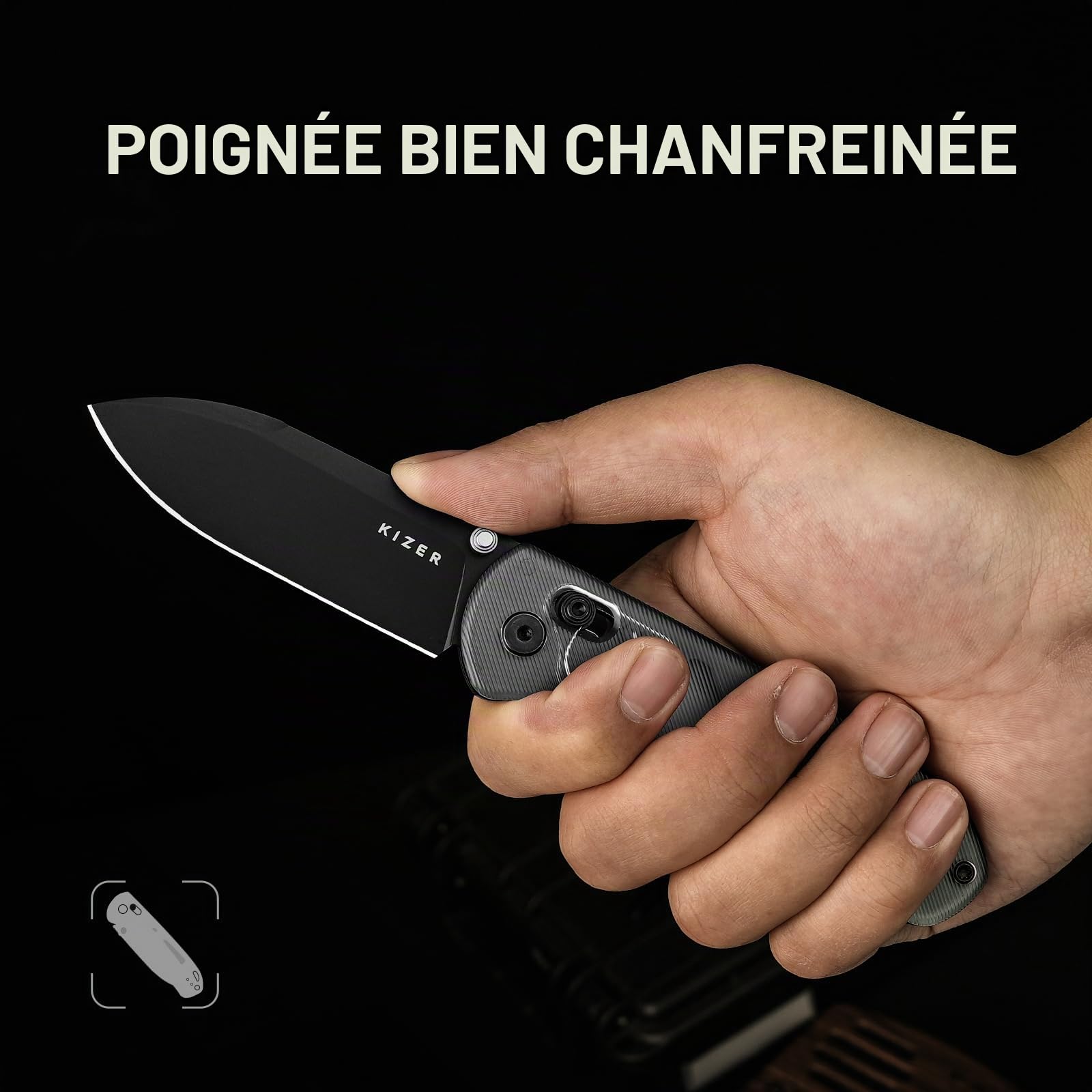 Kizer Drop Bear EDC Couteau de Poche, 2,97" Lame Nitro-V Manche en Acrylique Couteau Pliable avec Ouverture par Bouton-Poussoir, Verrouillage à Embrayage Couteaux EDC pour Hommes et Femmes V3619A9