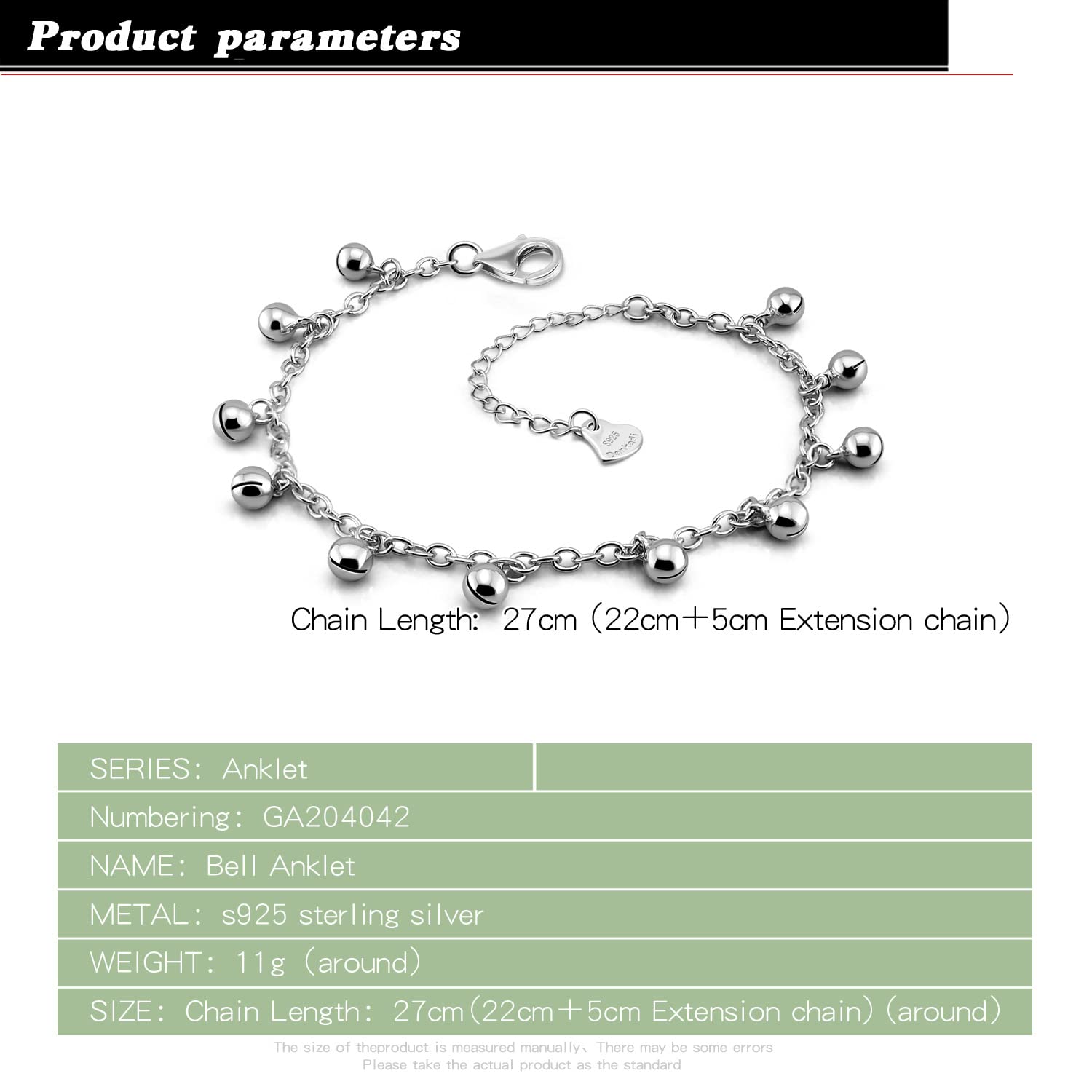 Dankadi Cavigliera in argento 925 con pendenti, catena a maglia campanellino bohemien, classico, 27 20 cm, regolabile, gioielli da spiaggia da polso, magnifica per donna, ragazza, sorella fidanzata