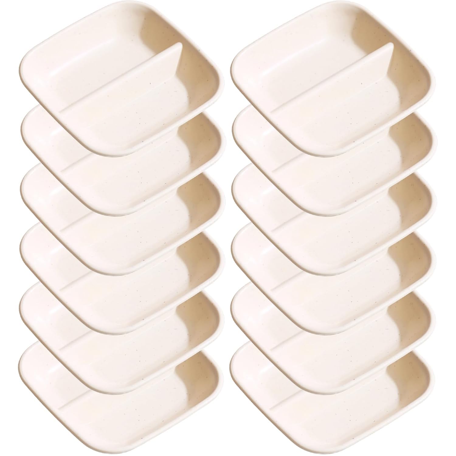 Jeyux Appetizer Serving Tray Divided Serving Platter Chips Dip Sauce Dishes 2 Compartment Snacks Dishes Tray 3.54 Inch for Salt Vinegar Sugar Spices (Beige, 12pcs)