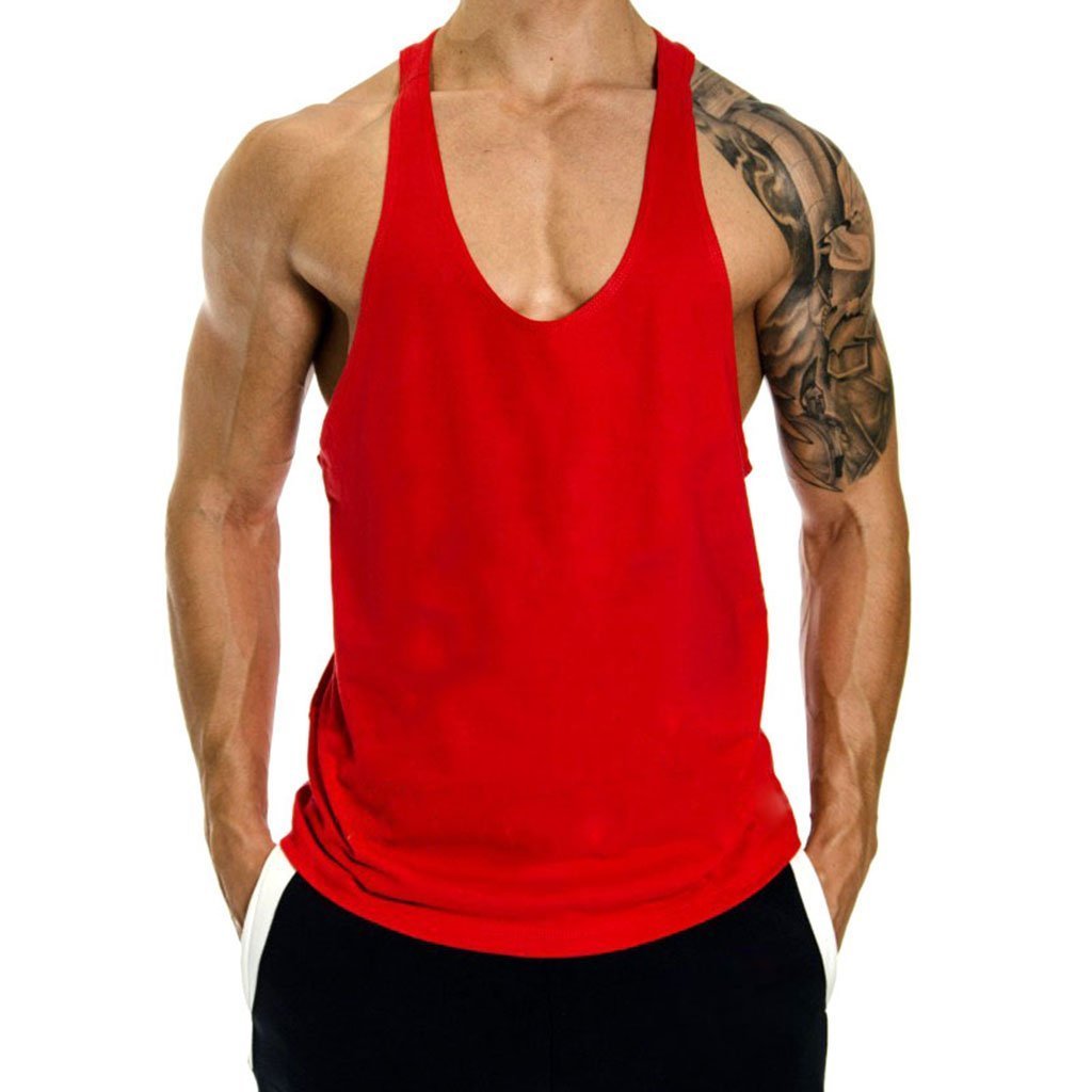 THE BLAZZE0001 Men's Bodybuilding Gym Solid Color Tank Top Stringers (Large(38�-40"), B - Red)
