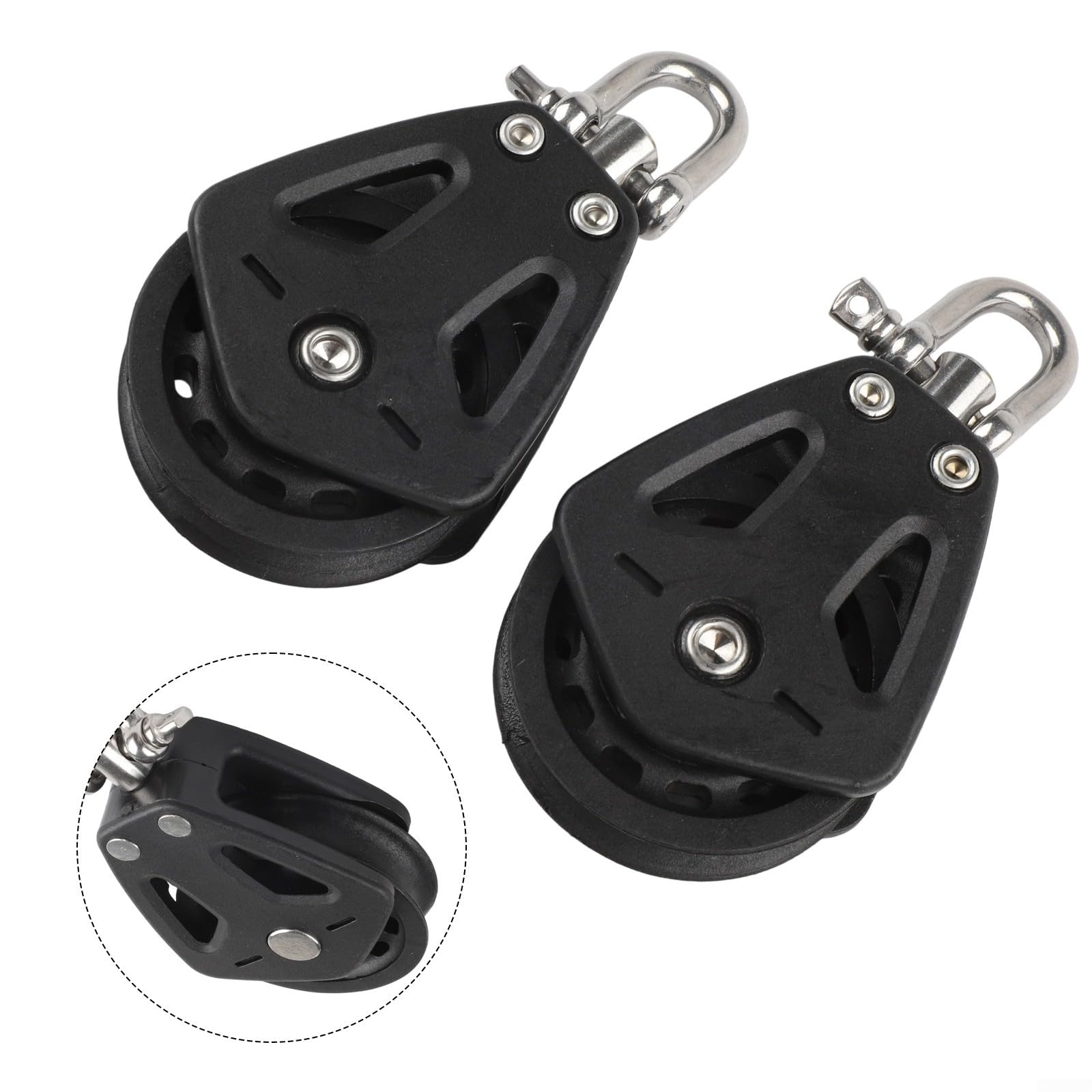 2 bozzelli singoli in nylon resistente con sistema di cuscinetti per una rotazione fluida, progettati per applicazioni marine e barche a vela, supporta linee fino a 10 mm e capacità di carico 460 kg