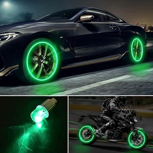 Miniatura 2 de 4 luces LED para cubierta de válvula de neumático, tapas de válvula de neumático que brillan en la oscuridad, luces de neón de rueda, accesorios