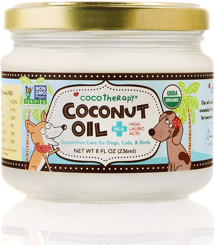 CocoTherapy Organic Virgin Coconut Oil, 8 Ounces, Natural Supplement for Dog Skin Coat Digestion