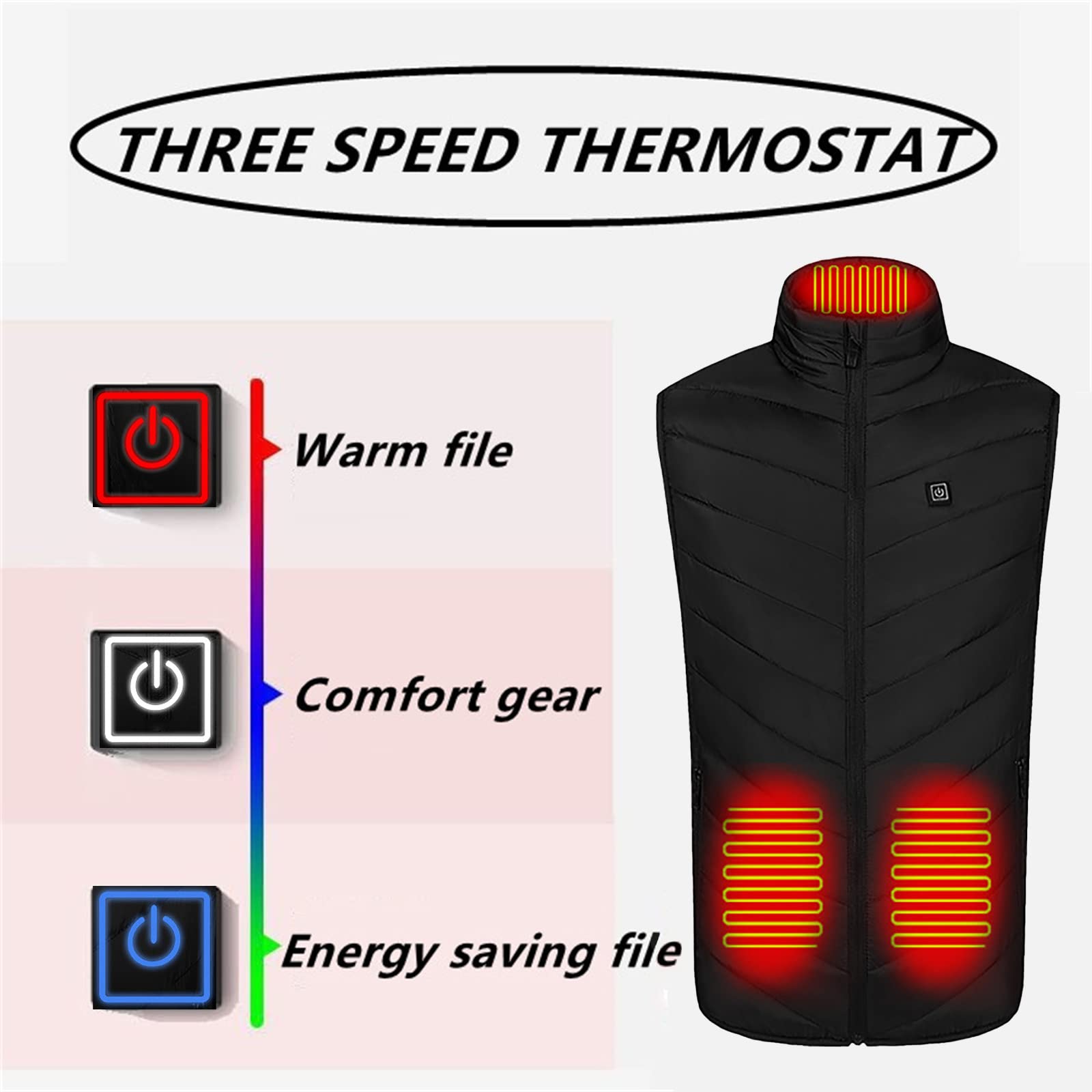 Gilet Elettrico Riscaldato 3 Temperatura Lavabile Giacca Riscaldabile Invernale per Caccia Moto Escursionismo e Campeggio (Non Include la Batteria)