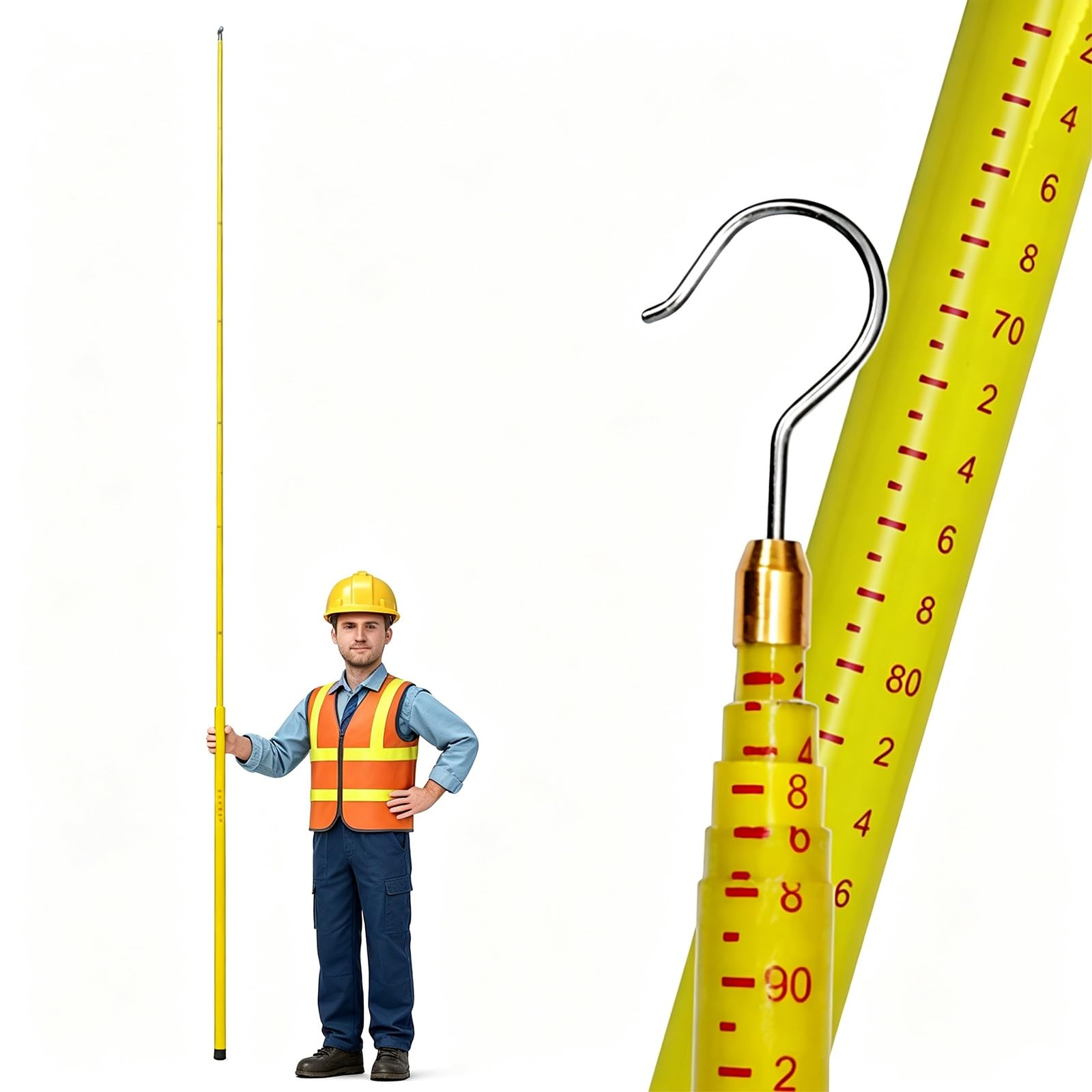 Chzffd Yellow Telescoping Measuring Rod Stick, Surveying Equipment, Grade Pole