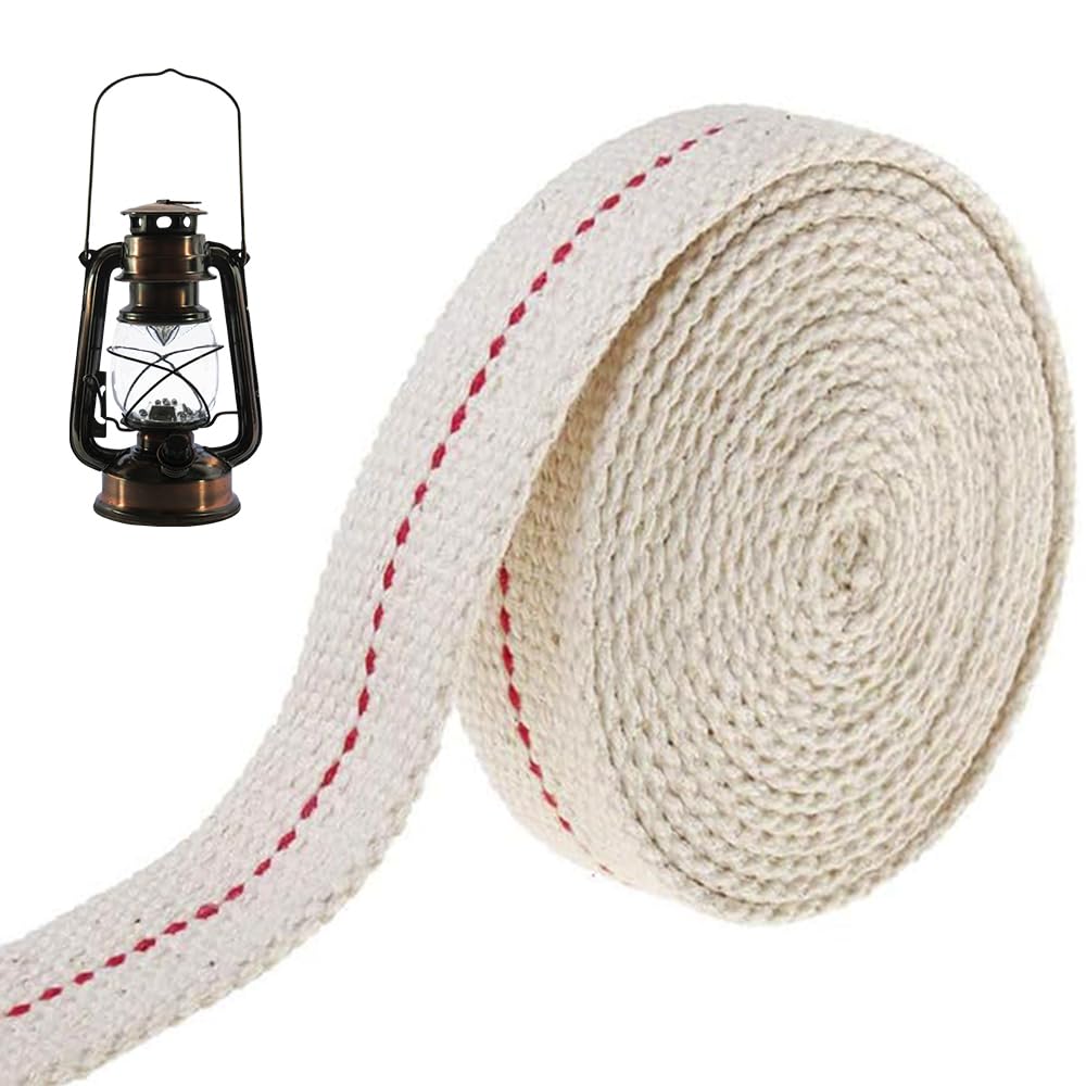 1 Inch Oil Lamp Wick Long Cotton Flat Replacement Wicks 6.56 Feet Kerosene Lantern Wick with Red Stitch for Kerosene Paraffin Lamp Lantern Oil Candle Burner Lighting