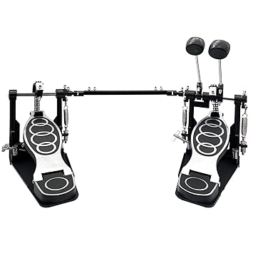 HWIUS Double Bass Drum Pedal, Double Chain Double Bass Drum Pedals, Double Bass Drum Pedal with Patch Suit for Bass Drum and Electronic Drum Black Silver