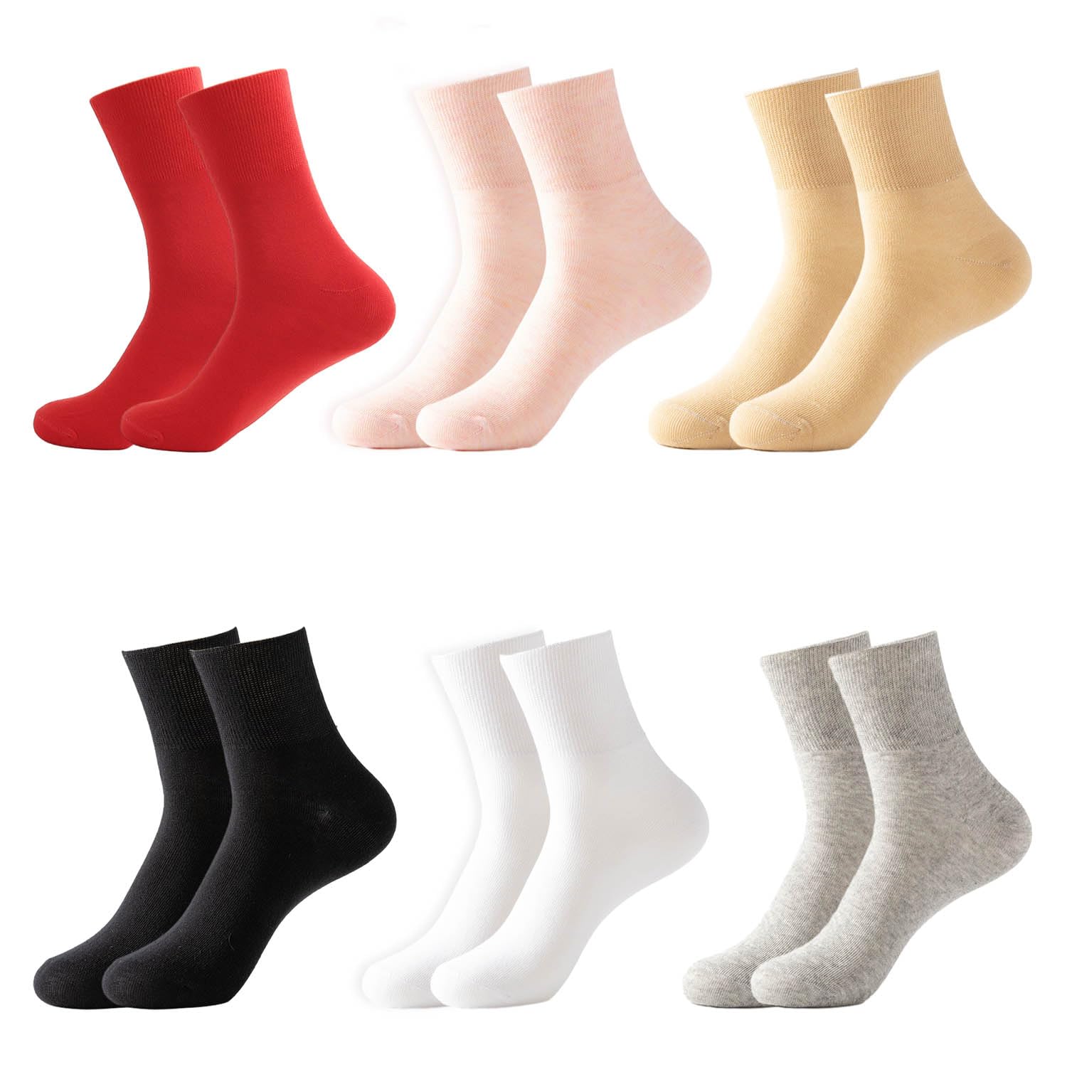 Memofynd Unisex Black 6 Pairs Women's Wide Mouth Diabetic Compression Socks For Swollen Feet And Leg Circulation