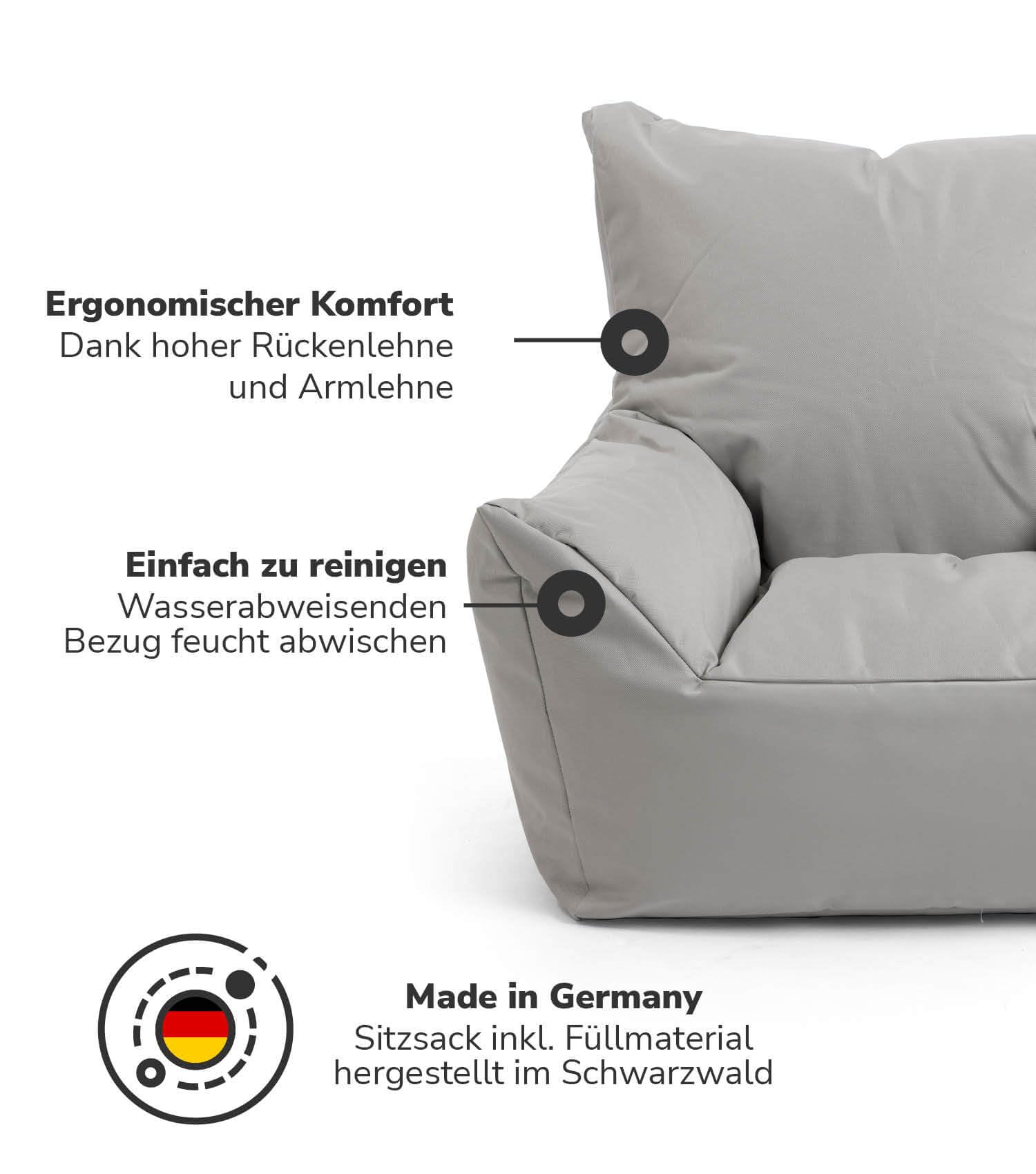mokebo Kindersessel Outdoor 'Der Gartenzwerg', Sitzsack Kinder mit Füllung, auch als Lesesessel oder Sitzkissen fürs Kinderzimmer, Kindersitzsack oder Sessel für Kinder in Grau