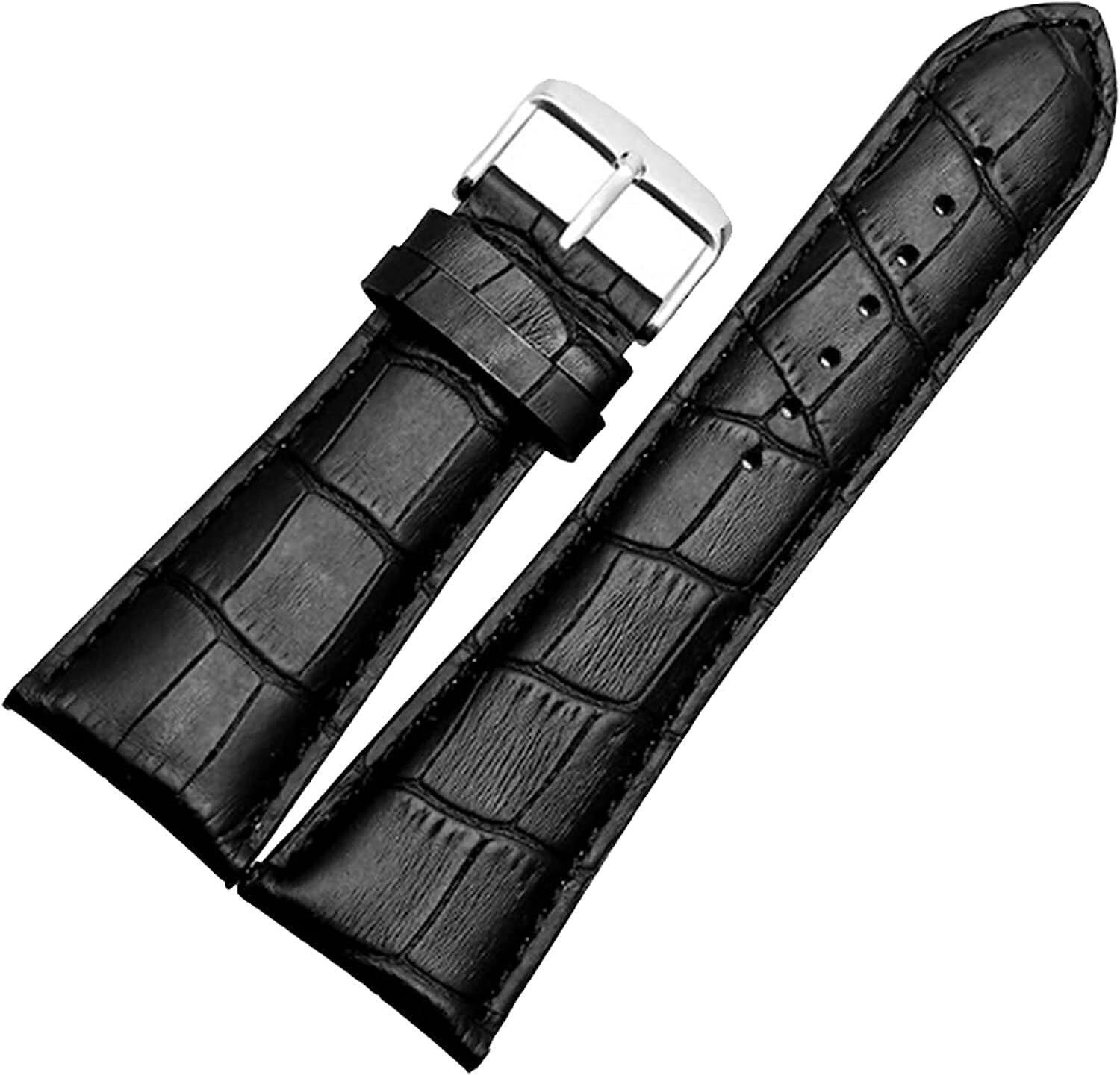 Bracelet de montre cuir véritable 28mm noir texturé croco grande largeur