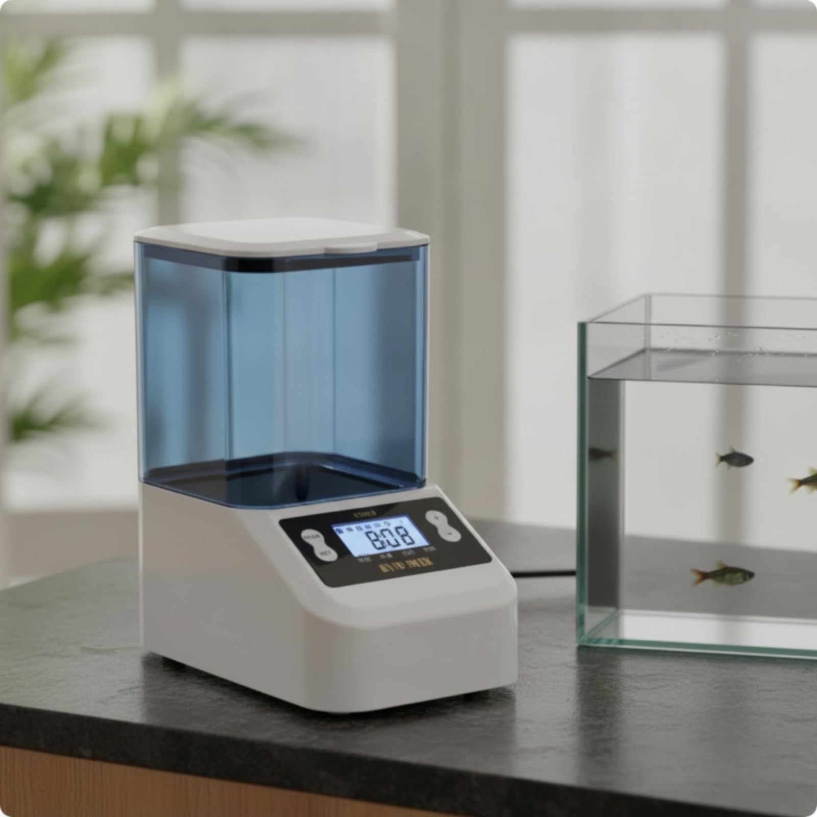 Mangiatoia con Regolatore di Tempo Programmabile Alimentatore con Cavo USB Digitale Alimentatore Regolatore di Tempo per Acquario, Nero, 1000ml Doppia Alimentazione Grandi Granuli